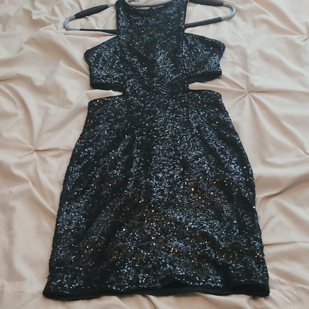 Express Black Sequin Party Dress 0